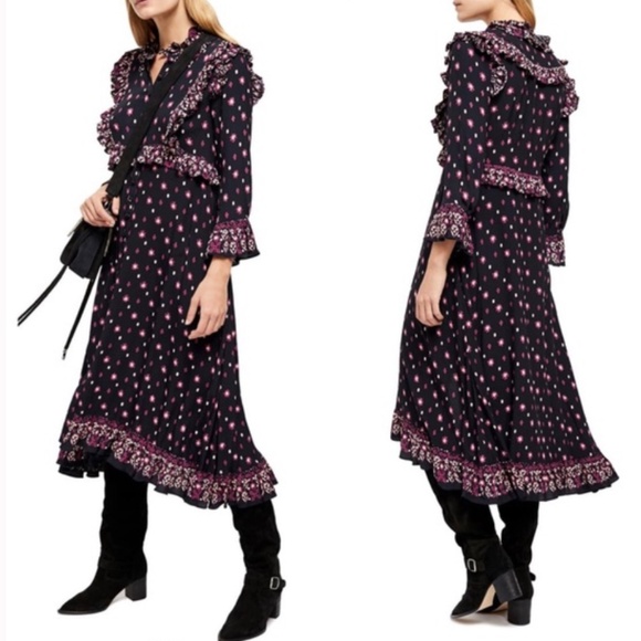 Free People Calico Skies Ruffle Floral Dress Sz M - Picture 1 of 12